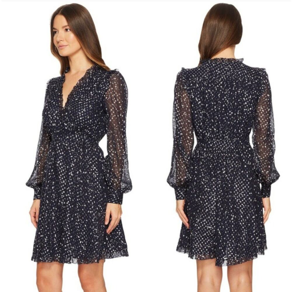 Kate Spade Dress Night Sky Dot Mini Rich Navy Silver Star Sheer Layered Size 2